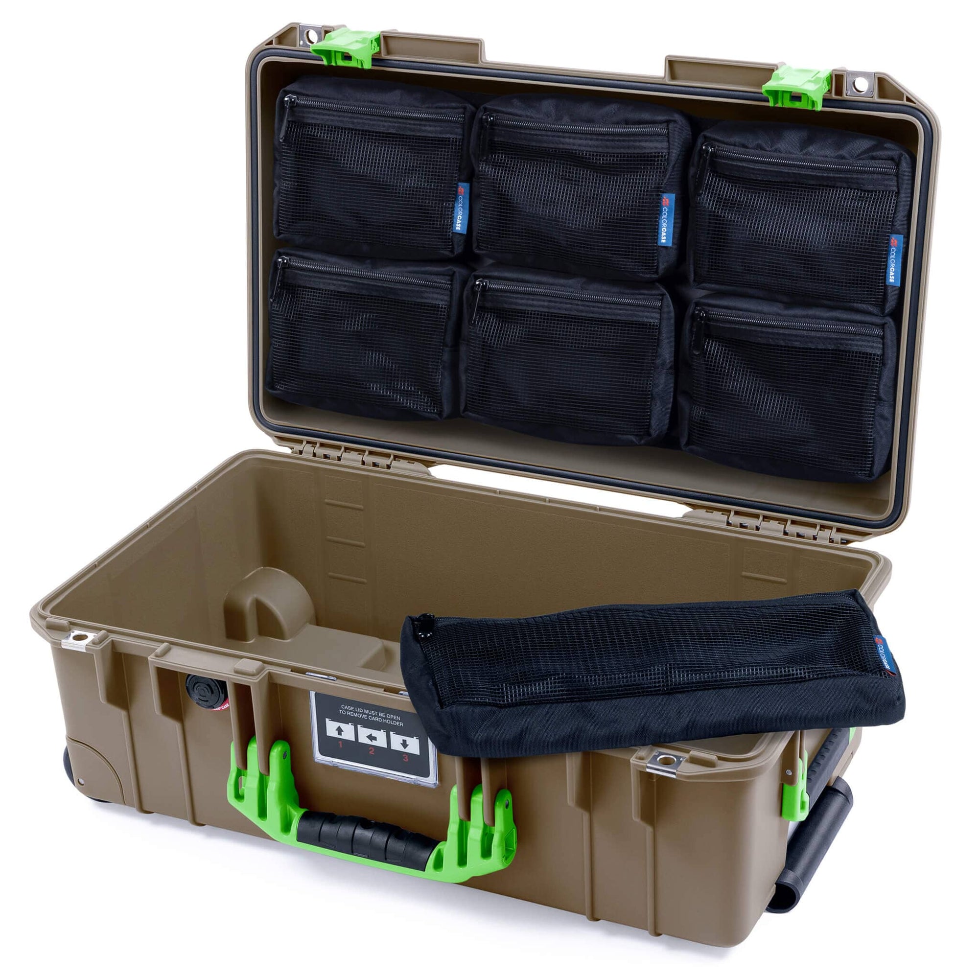 Pelican 1535 Air Case, Dark Desert Dirt with Lime Green Handles & Latches ColorCase