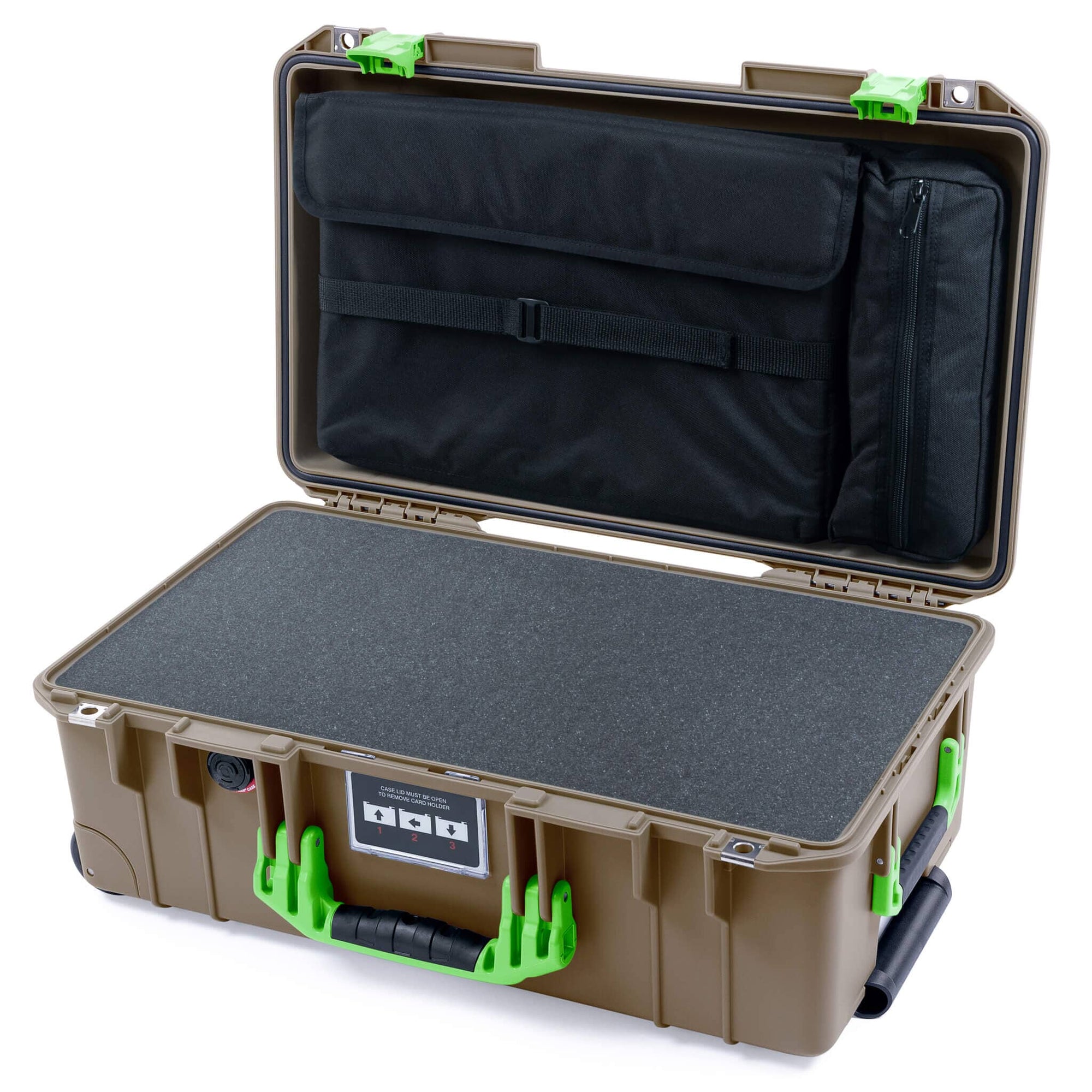 Pelican 1535 Air Case, Dark Desert Dirt with Lime Green Handles & Latches ColorCase