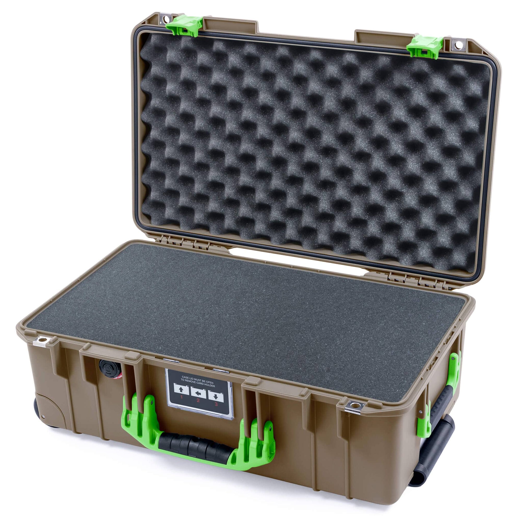 Pelican 1535 Air Case, Dark Desert Dirt with Lime Green Handles & Latches ColorCase