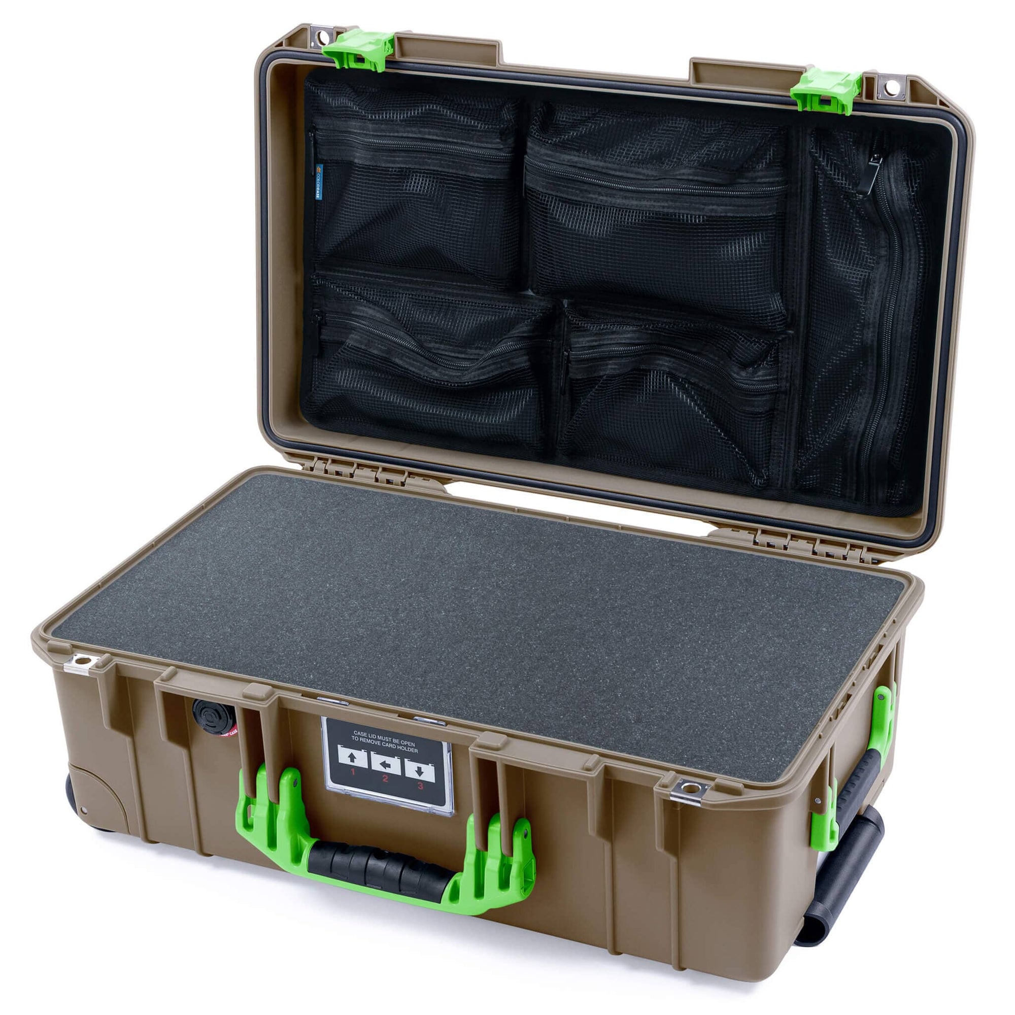 Pelican 1535 Air Case, Dark Desert Dirt with Lime Green Handles & Latches ColorCase