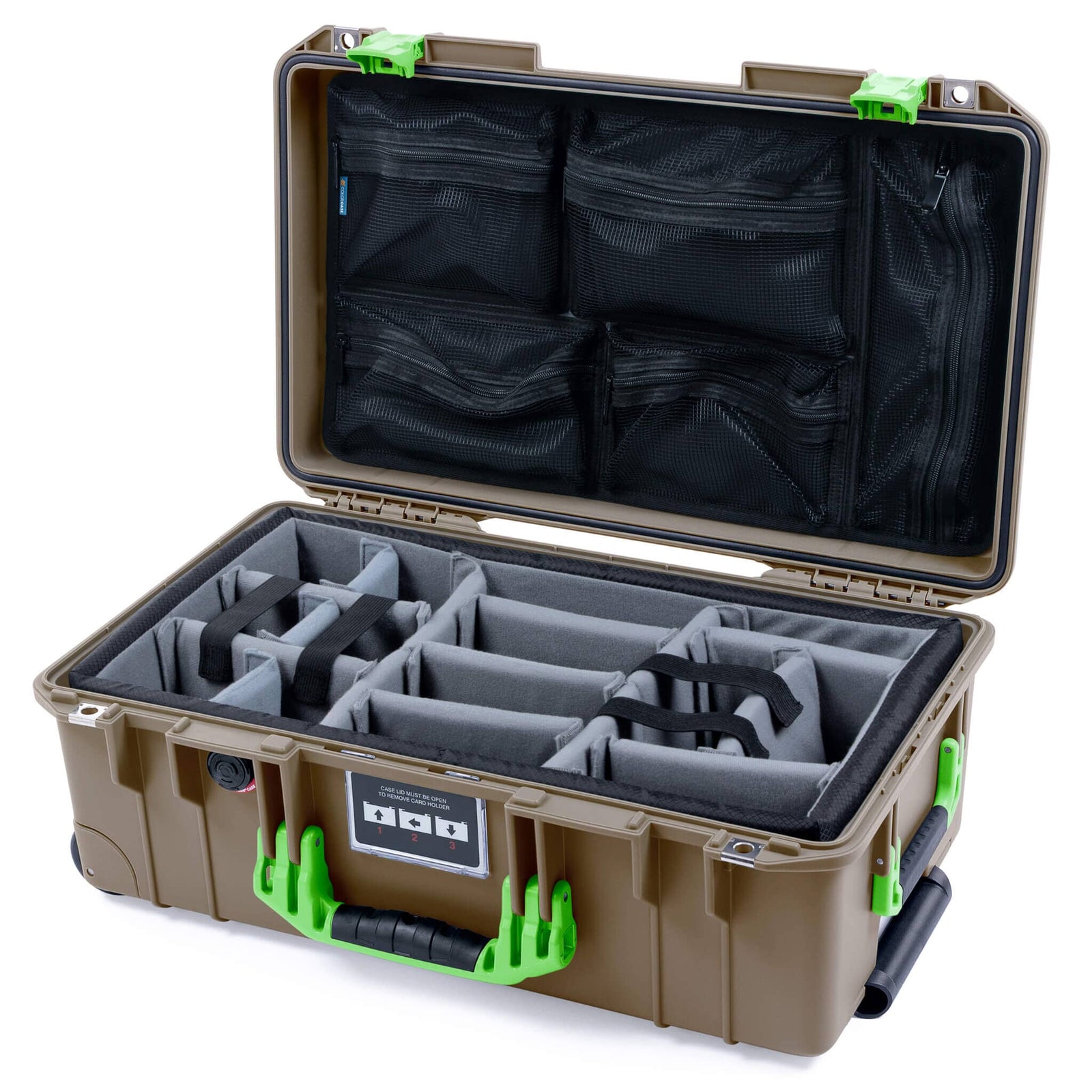 Pelican 1535 Air Case, Dark Desert Dirt with Lime Green Handles & Latches ColorCase 
