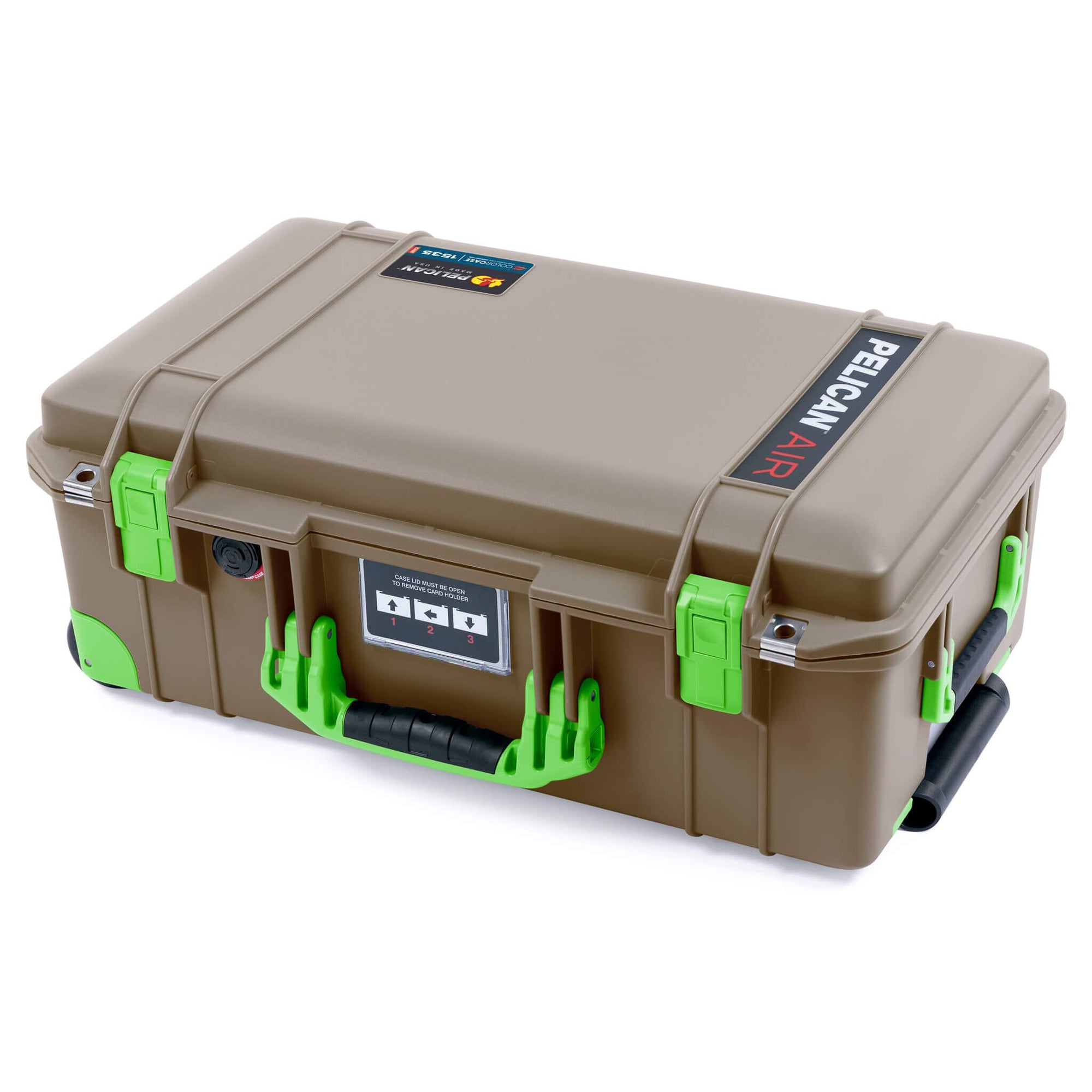 Pelican 1535 Air Case, Dark Desert Dirt with Lime Green Handles, Latches & Trolley ColorCase 