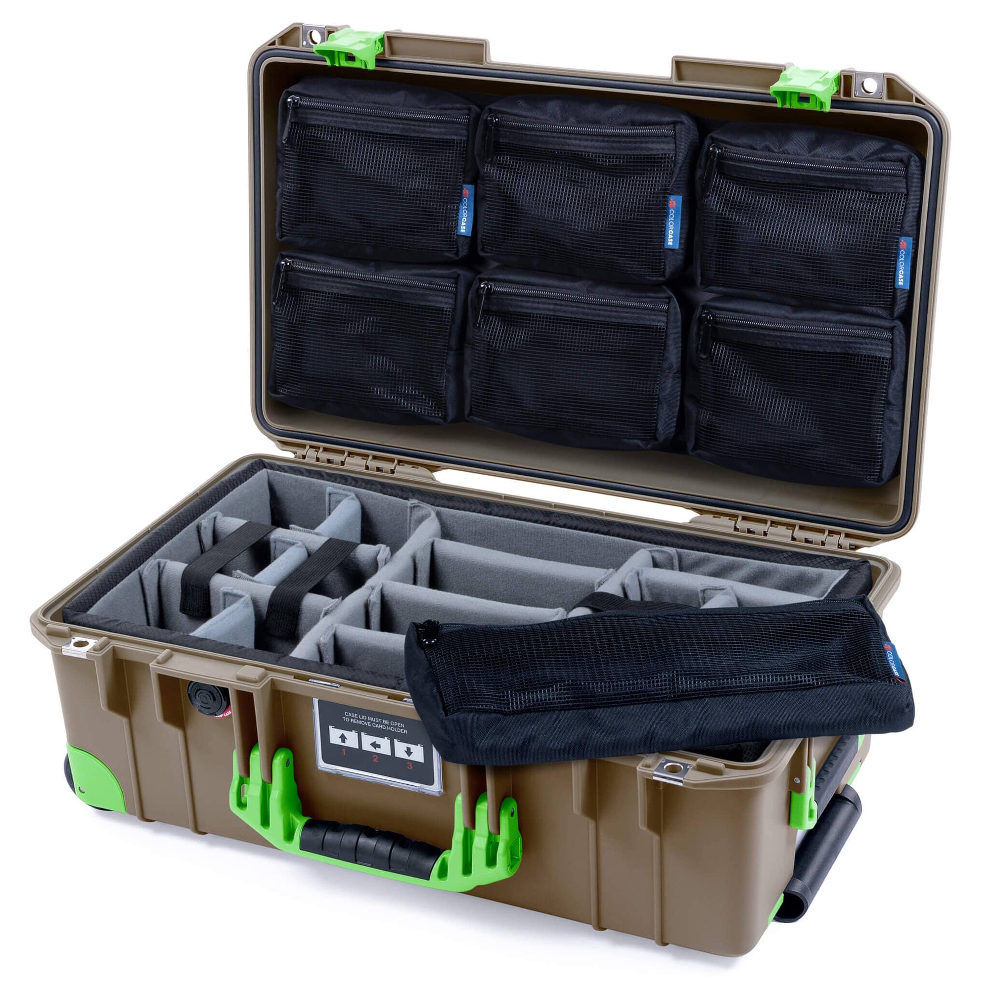 Pelican 1535 Air Case, Dark Desert Dirt with Lime Green Handles, Latches & Trolley ColorCase