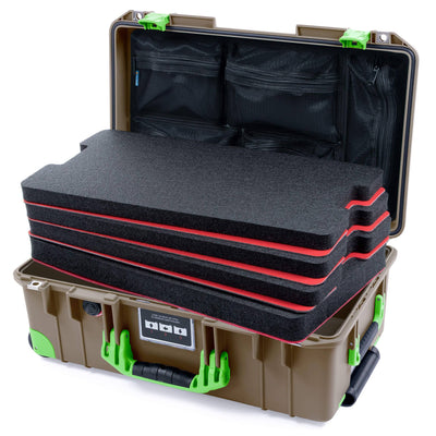 Pelican 1535 Air Case, Dark Desert Dirt with Lime Green Handles, Latches & Trolley Custom Tool Kit (4 Foam Inserts with Mesh Lid Organizer) ColorCase 015350-0160-580-301-300