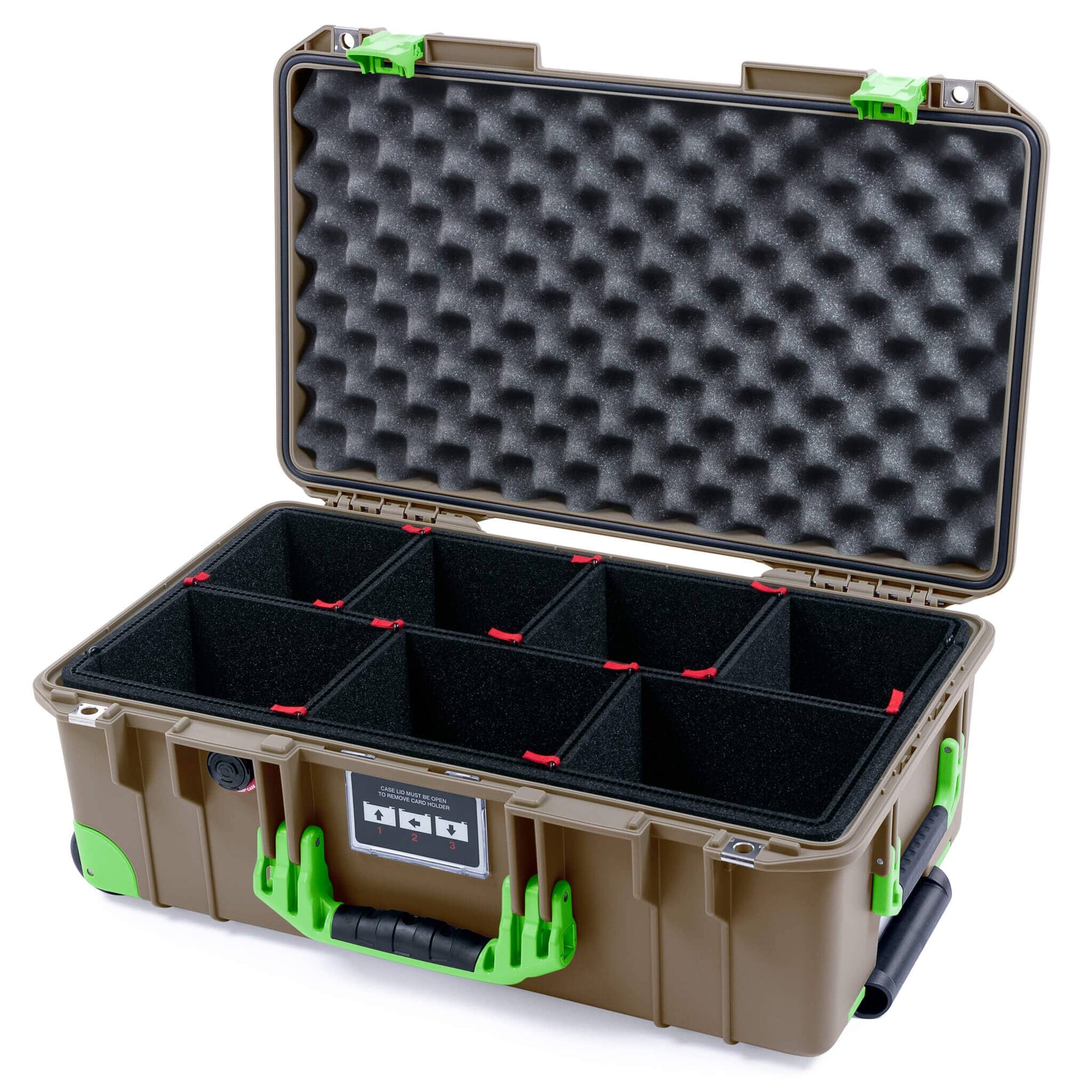 Pelican 1535 Air Case, Dark Desert Dirt with Lime Green Handles, Latches & Trolley TrekPak Divider System with Convoluted Lid Foam ColorCase 015350-0020-580-301-300