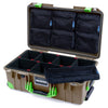 Pelican 1535 Air Case, Dark Desert Dirt with Lime Green Handles, Latches & Trolley TrekPak Divider System with 7-Piece Removable Mesh Pouches ColorCase 015350-0720-580-301-300