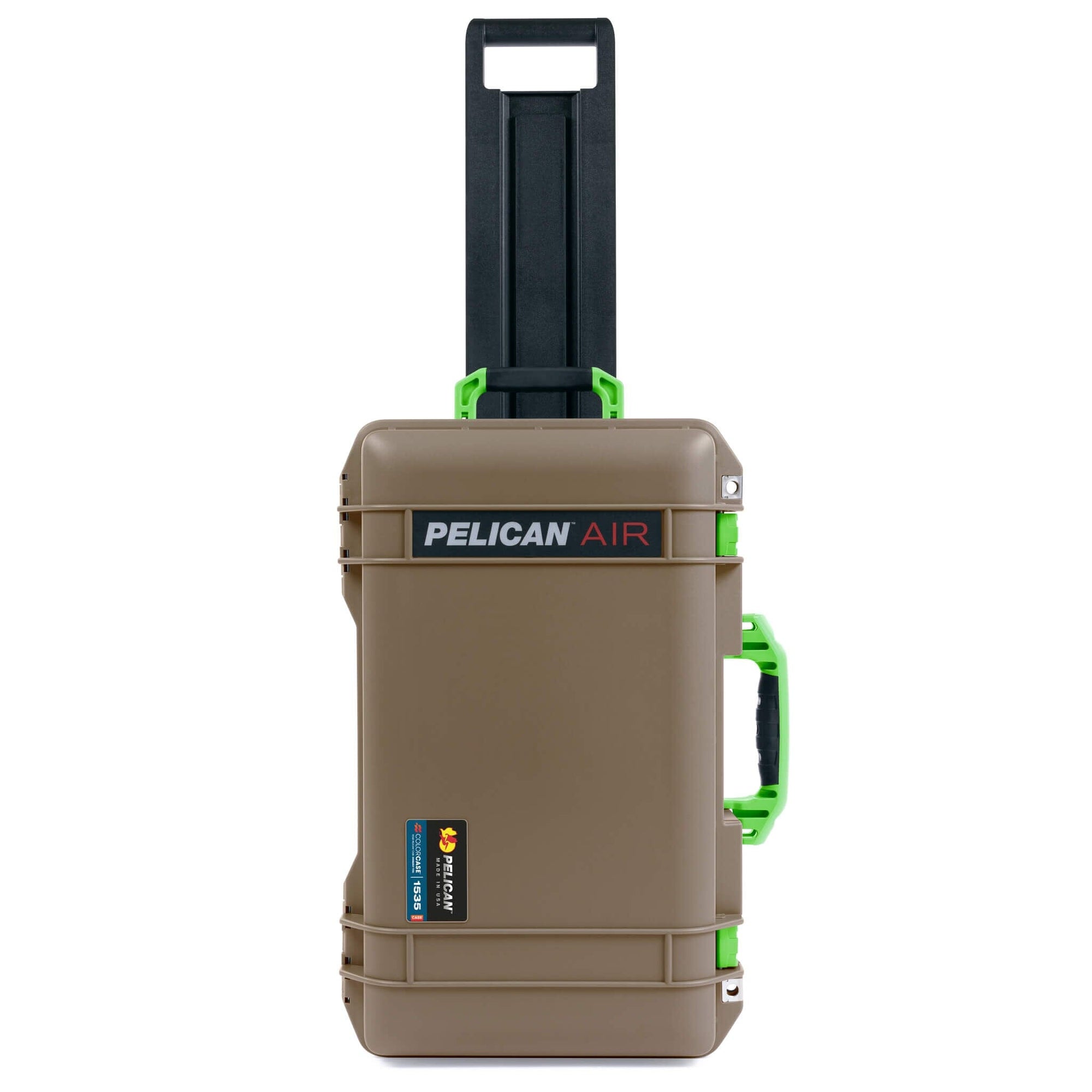 Pelican 1535 Air Case, Dark Desert Dirt with Lime Green Handles & Latches ColorCase
