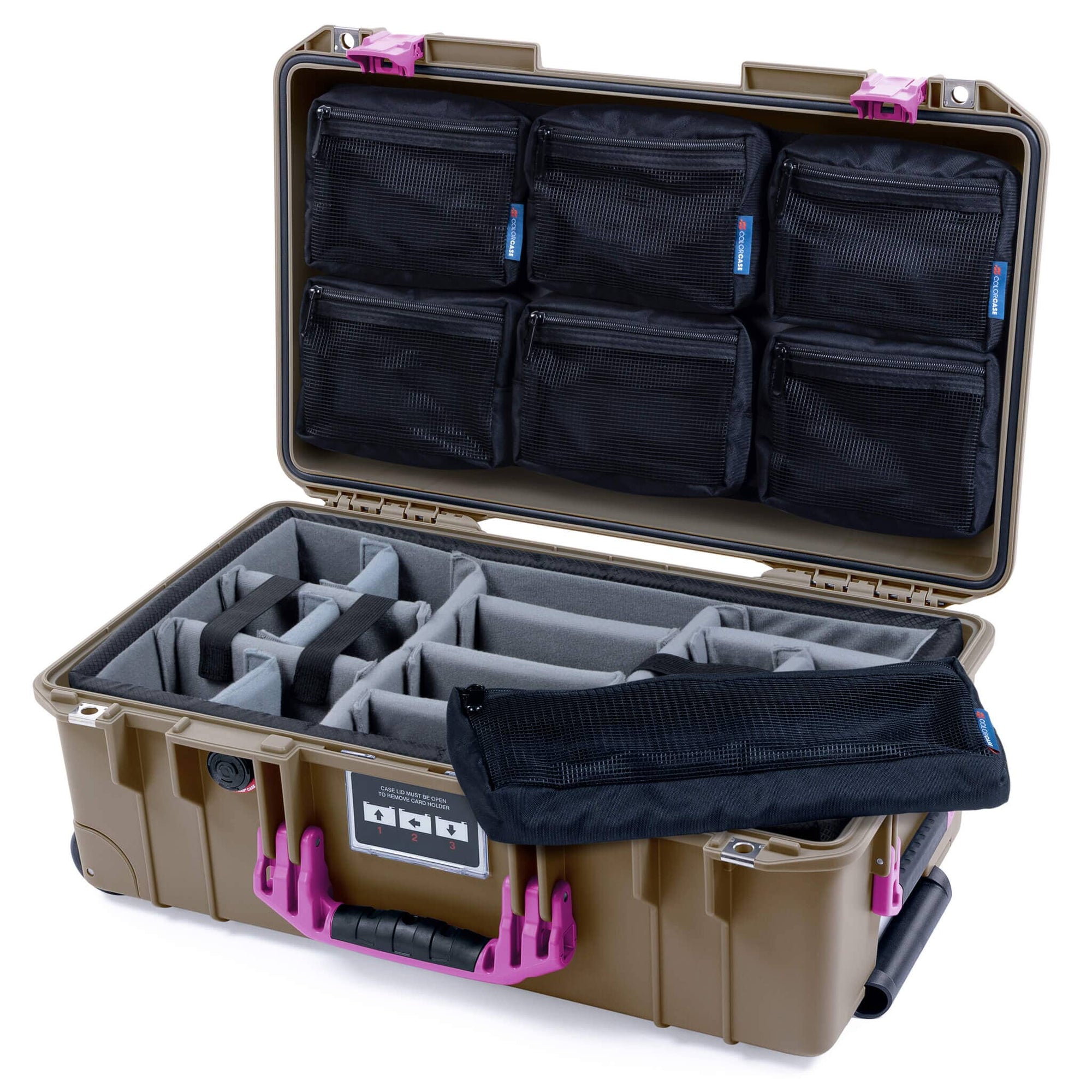 Pelican 1535 Air Case, Dark Desert Dirt with Magenta Handles & Latches ColorCase