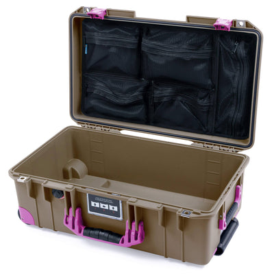 Pelican 1535 Air Case, Dark Desert Dirt with Magenta Handles, Latches & Trolley Mesh Lid Organizer Only ColorCase 015350-0100-580-401-400