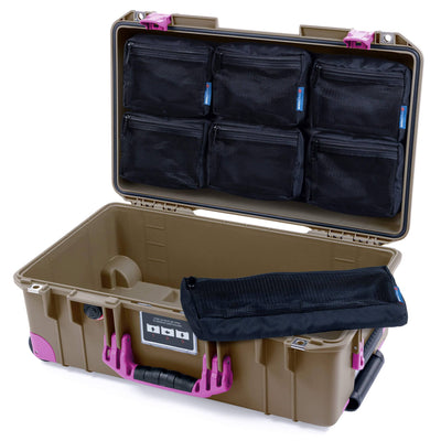 Pelican 1535 Air Case, Dark Desert Dirt with Magenta Handles, Latches & Trolley 7-Piece Removable Mesh Pouches Only ColorCase 015350-0700-580-401-400