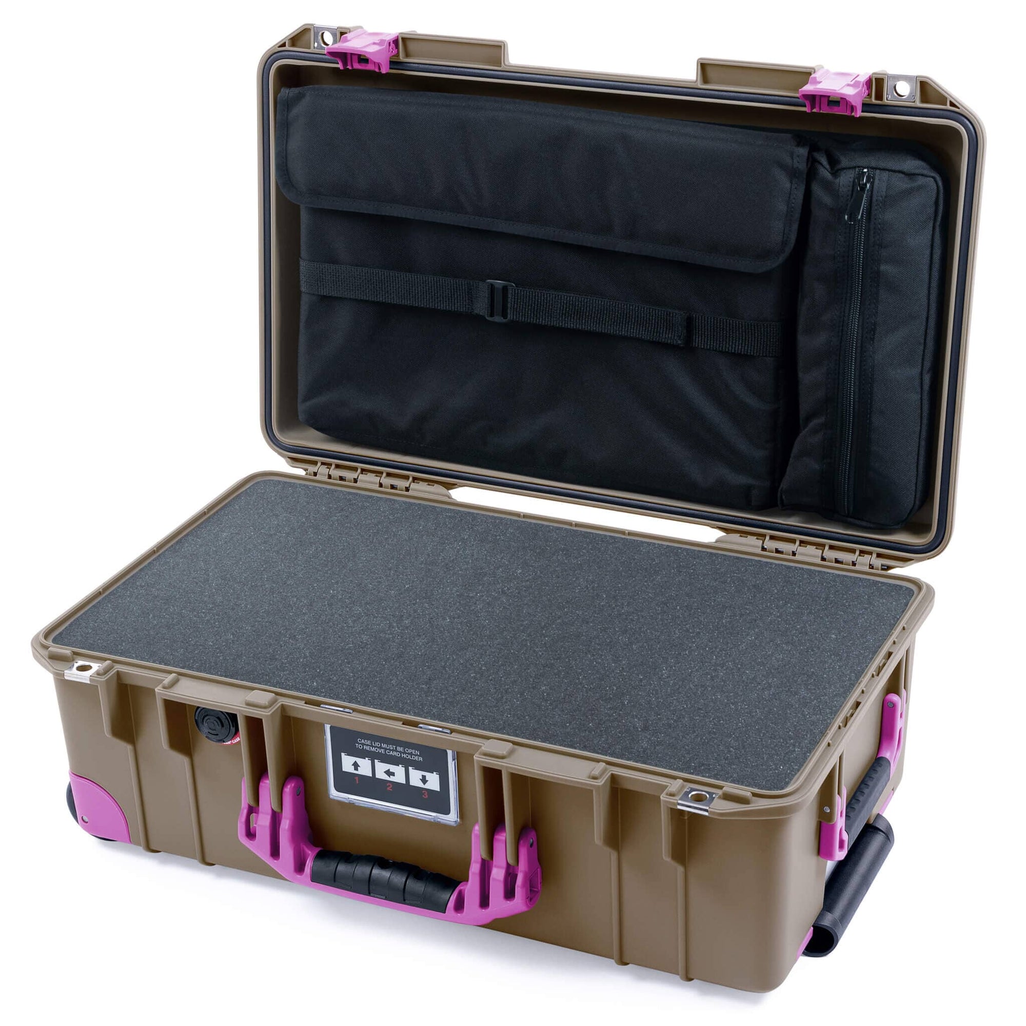 Pelican 1535 Air Case, Dark Desert Dirt with Magenta Handles, Latches & Trolley Pick & Pluck Foam with Computer Pouch ColorCase 015350-0201-580-401-400