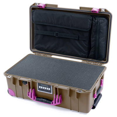 Pelican 1535 Air Case, Dark Desert Dirt with Magenta Handles, Latches & Trolley Pick & Pluck Foam with Computer Pouch ColorCase 015350-0201-580-401-400