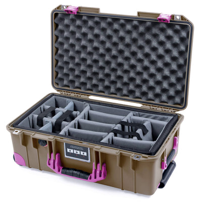 Pelican 1535 Air Case, Dark Desert Dirt with Magenta Handles, Latches & Trolley Gray Padded Microfiber Dividers with Convoluted Lid Foam ColorCase 015350-0070-580-401-400