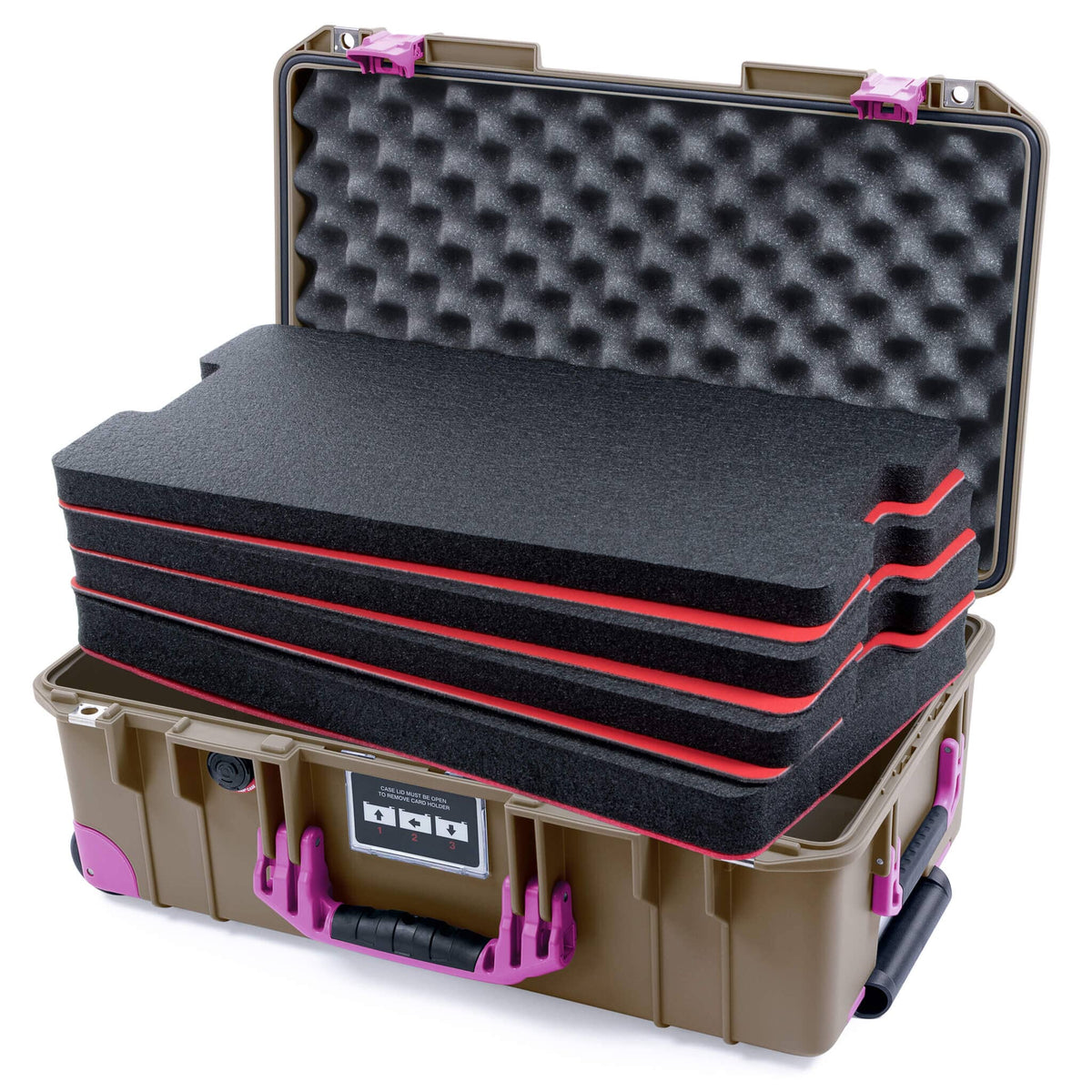 Pelican 1535 Air Case, Dark Desert Dirt with Magenta Handles, Latches &amp; Trolley Custom Tool Kit (4 Foam Inserts with Convoluted Lid Foam) ColorCase 015350-0060-580-401-400