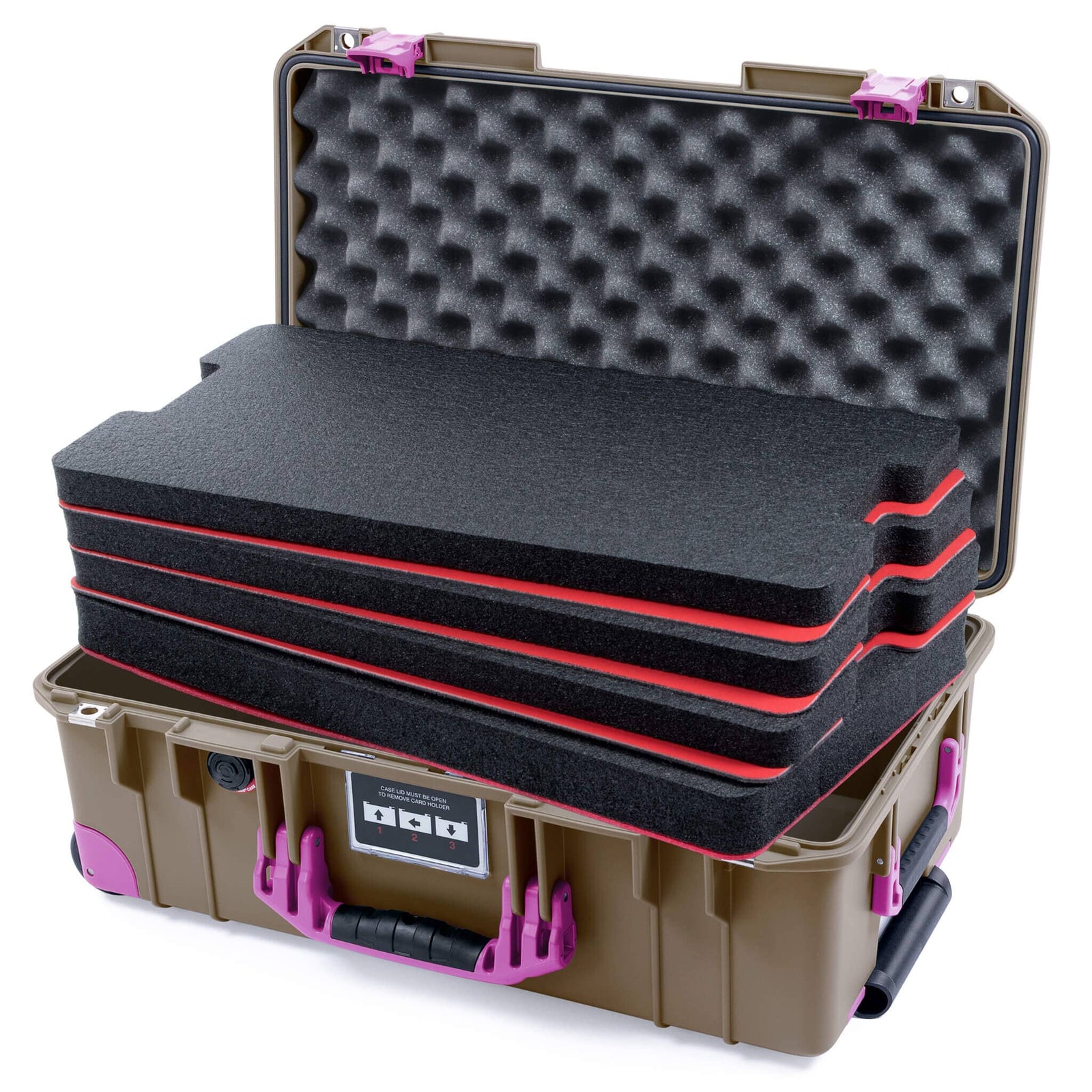 Pelican 1535 Air Case, Dark Desert Dirt with Magenta Handles, Latches & Trolley Custom Tool Kit (4 Foam Inserts with Convoluted Lid Foam) ColorCase 015350-0060-580-401-400