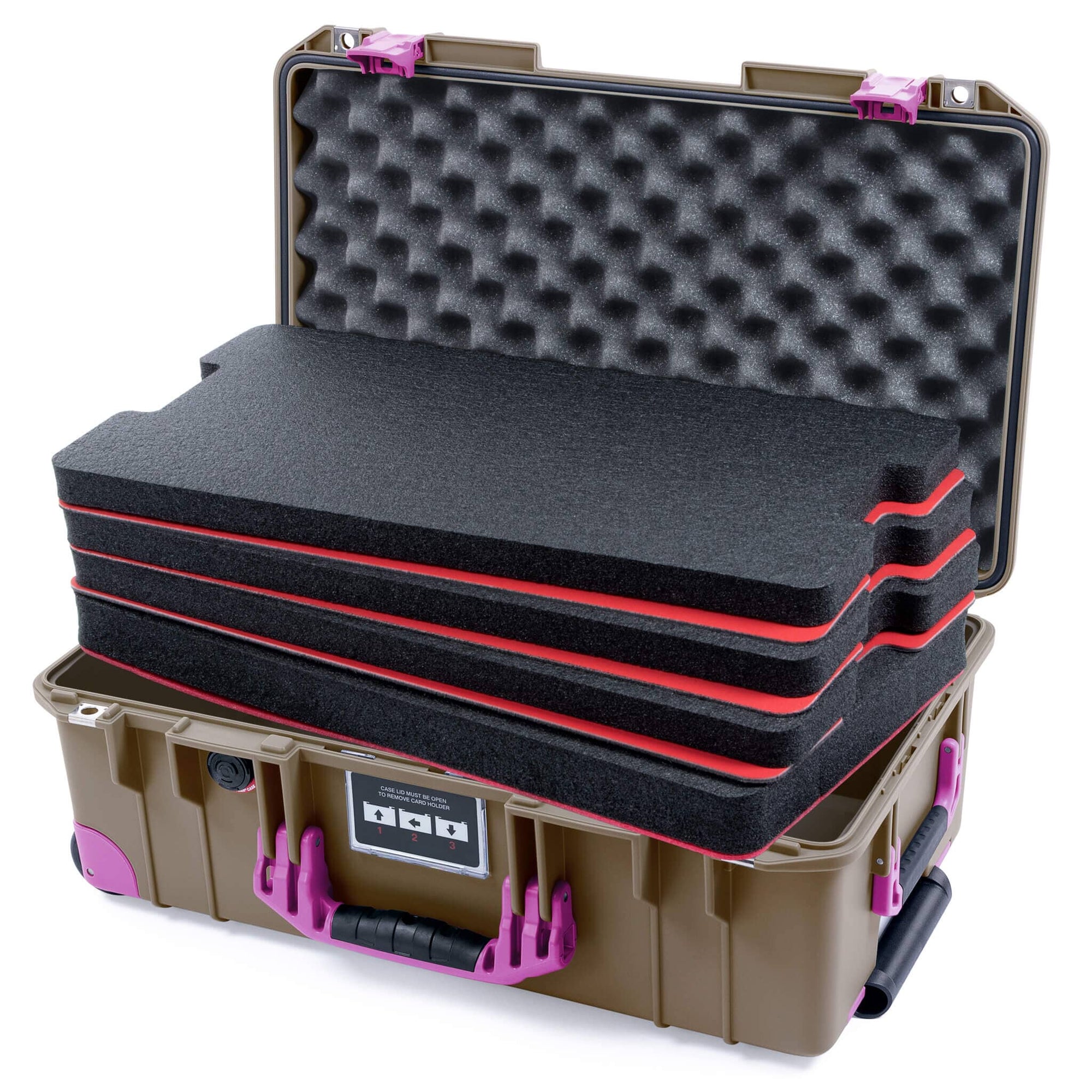 Pelican 1535 Air Case, Dark Desert Dirt with Magenta Handles, Latches & Trolley Custom Tool Kit (4 Foam Inserts with Convoluted Lid Foam) ColorCase 015350-0060-580-401-400