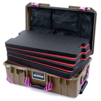Pelican 1535 Air Case, Dark Desert Dirt with Magenta Handles, Latches & Trolley Custom Tool Kit (4 Foam Inserts with Mesh Lid Organizer) ColorCase 015350-0160-580-401-400