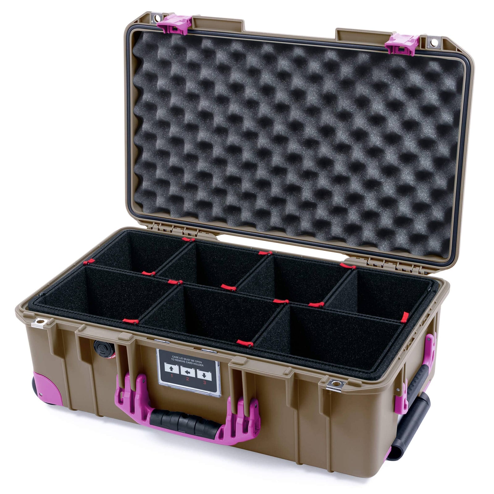 Pelican 1535 Air Case, Dark Desert Dirt with Magenta Handles, Latches & Trolley TrekPak Divider System with Convoluted Lid Foam ColorCase 015350-0020-580-401-400