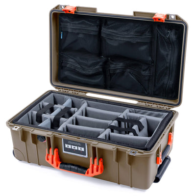 Pelican 1535 Air Case, Dark Desert Dirt with Orange Handles & Latches Gray Padded Microfiber Dividers with Mesh Lid Organizer ColorCase 015350-0170-580-151