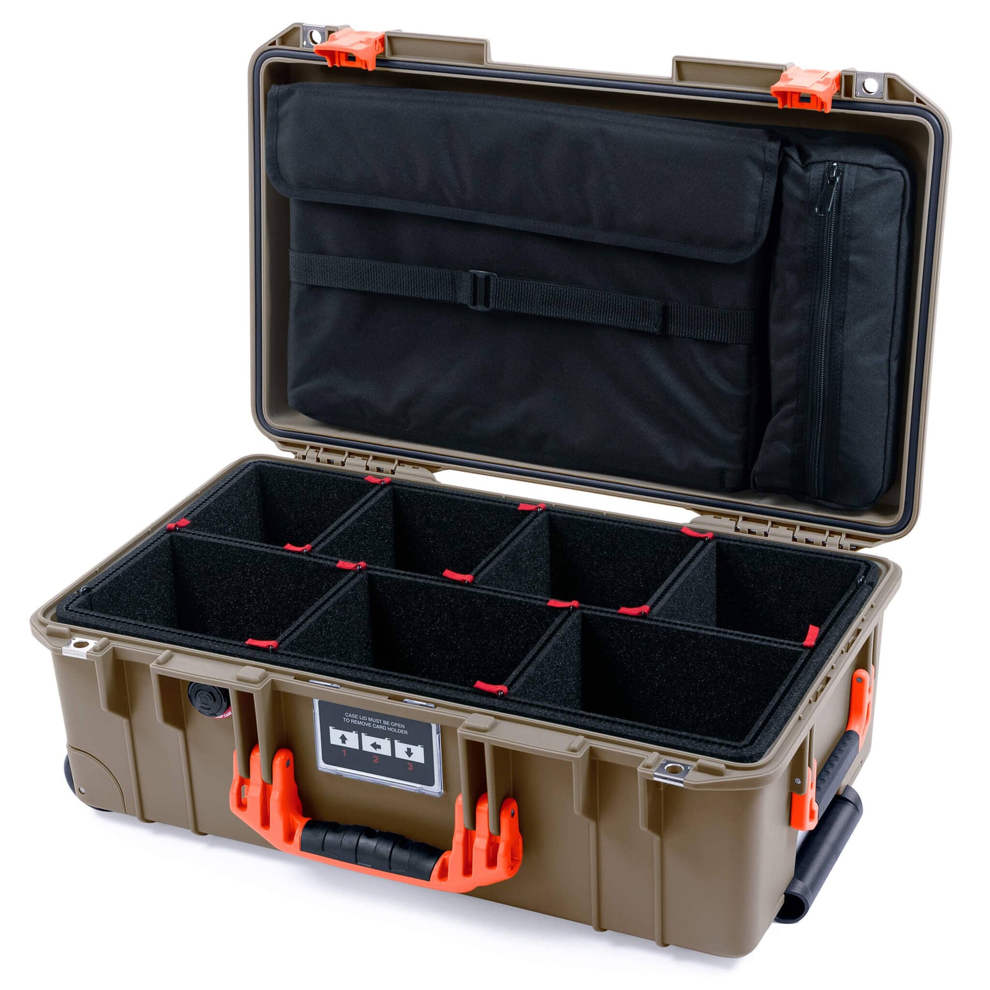 Pelican 1535 Air Case, Dark Desert Dirt with Orange Handles & Latches TrekPak Divider System with Computer Pouch ColorCase 015350-0220-580-151