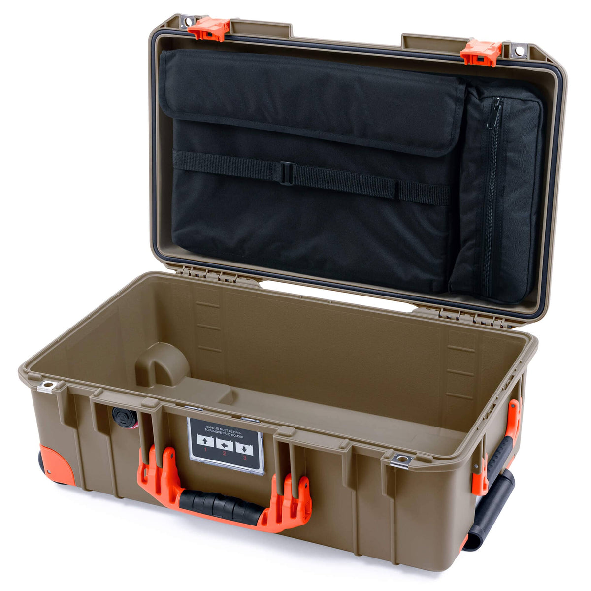 Pelican 1535 Air Case, Dark Desert Dirt with Orange Handles, Latches &amp; Trolley Laptop Computer Lid Pouch Only ColorCase 015350-0200-580-151-150