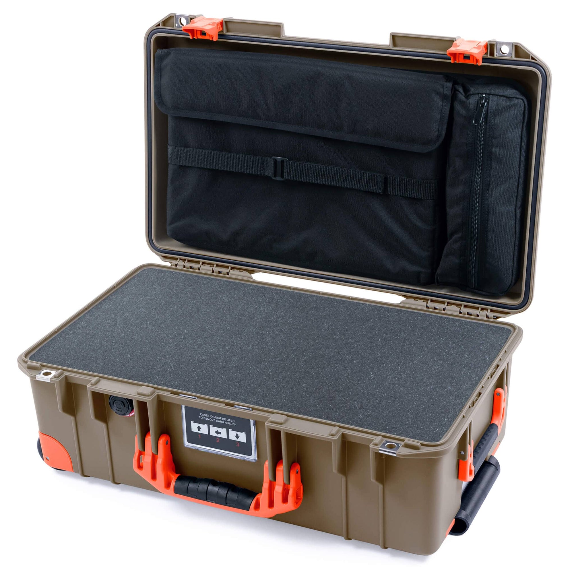 Pelican 1535 Air Case, Dark Desert Dirt with Orange Handles, Latches & Trolley Pick & Pluck Foam with Computer Pouch ColorCase 015350-0201-580-151-150