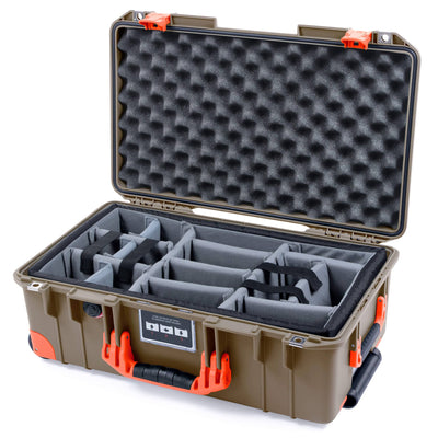 Pelican 1535 Air Case, Dark Desert Dirt with Orange Handles, Latches & Trolley Gray Padded Microfiber Dividers with Convoluted Lid Foam ColorCase 015350-0070-580-151-150