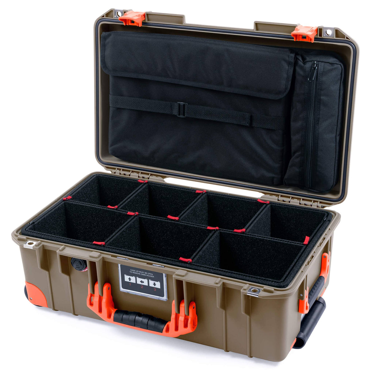 Pelican 1535 Air Case, Dark Desert Dirt with Orange Handles, Latches &amp; Trolley TrekPak Divider System with Computer Pouch ColorCase 015350-0220-580-151-150