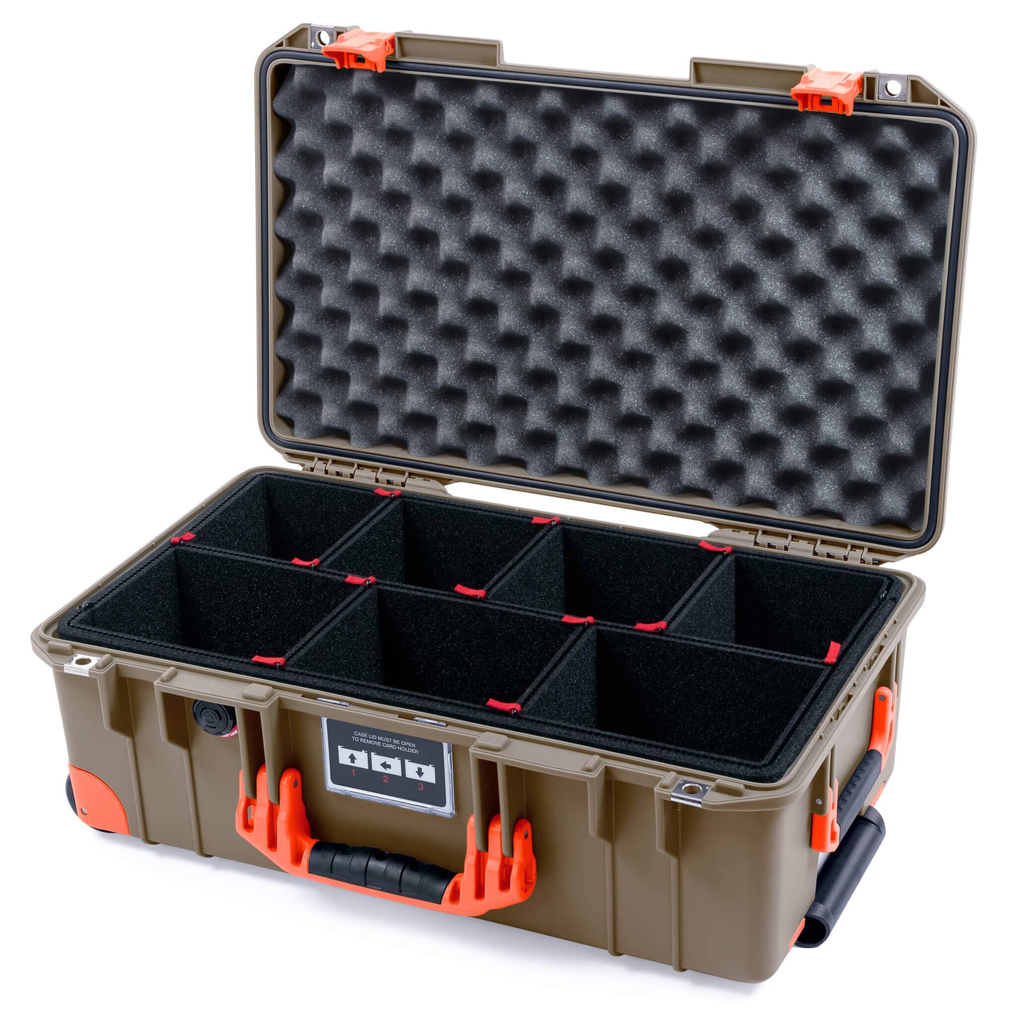 Pelican 1535 Air Case, Dark Desert Dirt with Orange Handles, Latches & Trolley TrekPak Divider System with Convoluted Lid Foam ColorCase 015350-0020-580-151-150