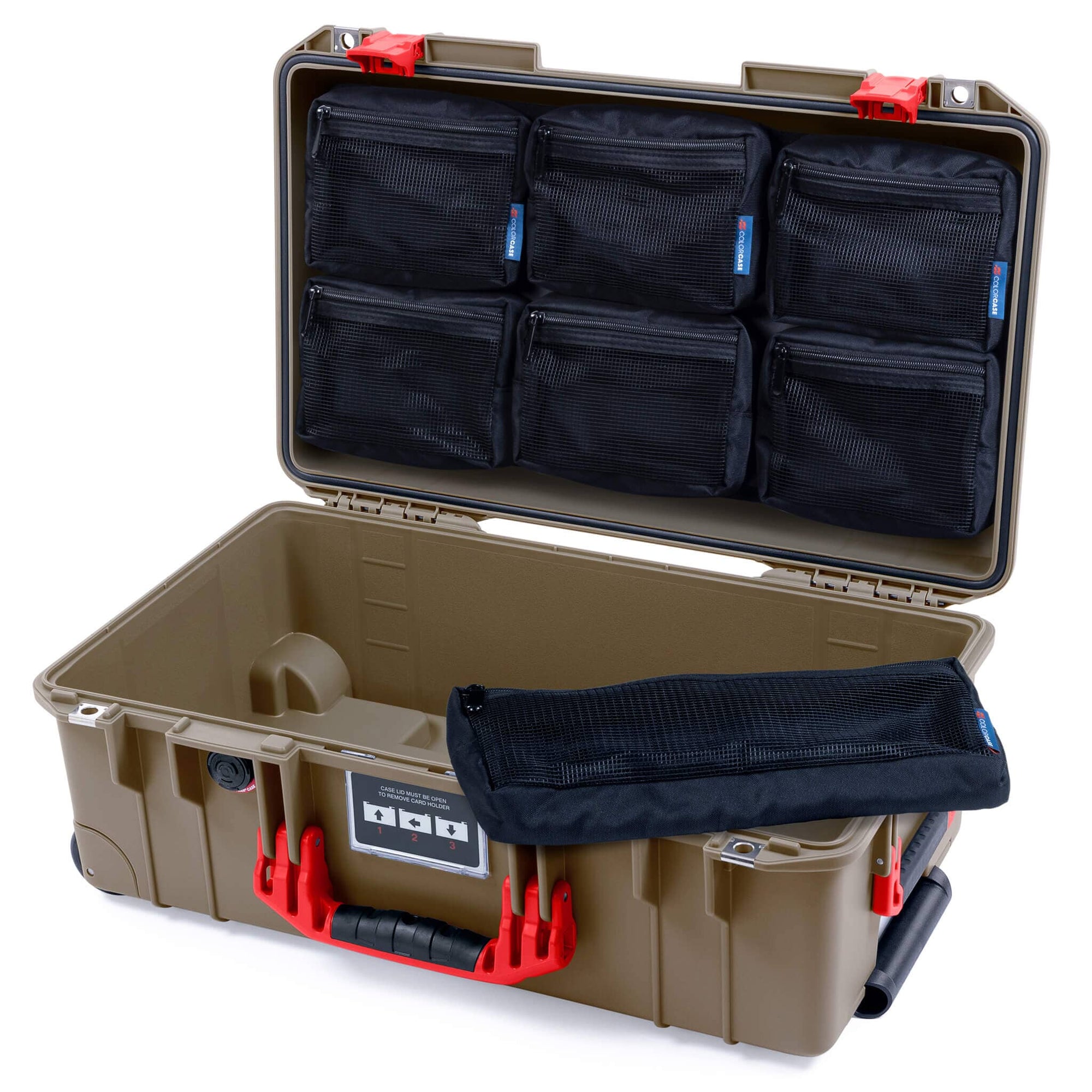 Pelican 1535 Air Case, Dark Desert Dirt with Red Handles & Latches 7-Piece Removable Mesh Pouches Only ColorCase 015350-0700-580-321