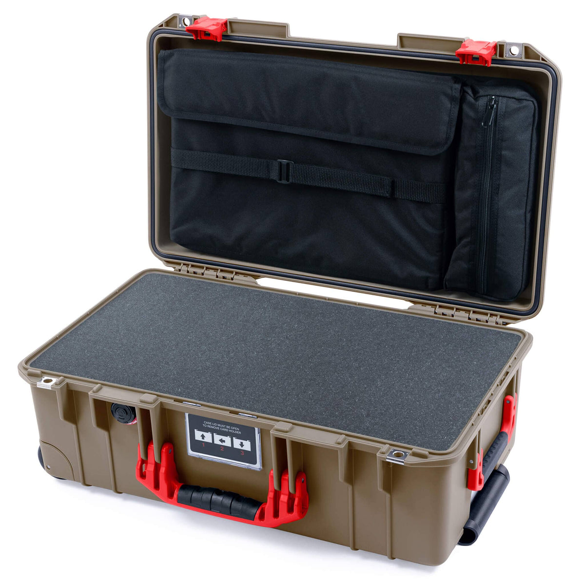 Pelican 1535 Air Case, Dark Desert Dirt with Red Handles &amp; Latches Pick &amp; Pluck Foam with Computer Pouch ColorCase 015350-0201-580-321