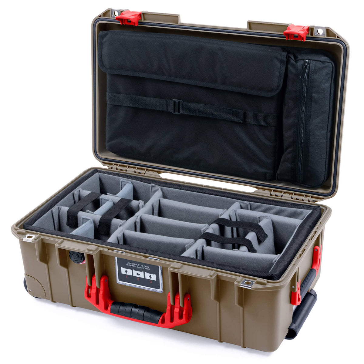 Pelican 1535 Air Case, Dark Desert Dirt with Red Handles &amp; Latches Gray Padded Microfiber Dividers with Computer Pouch ColorCase 015350-0270-580-321
