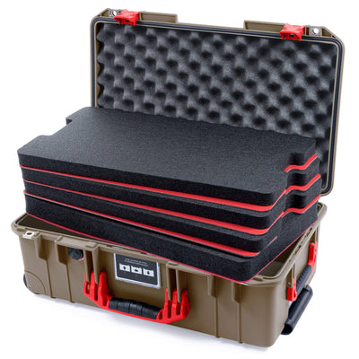 Pelican 1535 Air Case, Dark Desert Dirt with Red Handles & Latches Custom Tool Kit (4 Foam Inserts with Convoluted Lid Foam) ColorCase 015350-0060-580-321