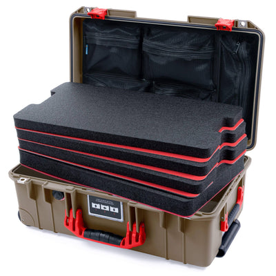 Pelican 1535 Air Case, Dark Desert Dirt with Red Handles & Latches Custom Tool Kit (4 Foam Inserts with Mesh Lid Organizer) ColorCase 015350-0160-580-321