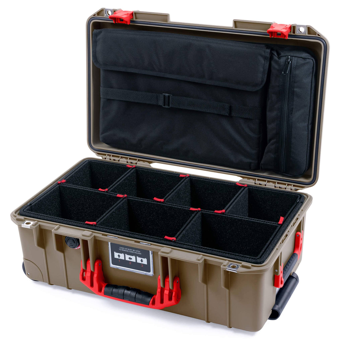 Pelican 1535 Air Case, Dark Desert Dirt with Red Handles &amp; Latches TrekPak Divider System with Computer Pouch ColorCase 015350-0220-580-321