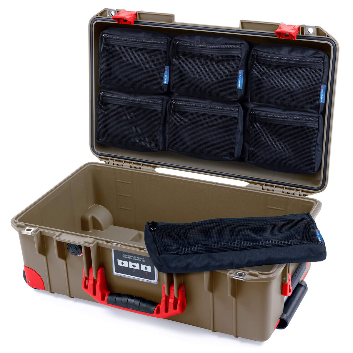 Pelican 1535 Air Case, Dark Desert Dirt with Red Handles, Latches &amp; Trolley 7-Piece Removable Mesh Pouches Only ColorCase 015350-0700-580-321-320