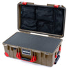 Pelican 1535 Air Case, Dark Desert Dirt with Red Handles, Latches & Trolley Pick & Pluck Foam with Mesh Lid Organizer ColorCase 015350-0101-580-321-320