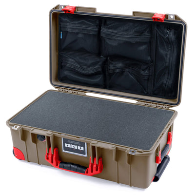 Pelican 1535 Air Case, Dark Desert Dirt with Red Handles, Latches & Trolley Pick & Pluck Foam with Mesh Lid Organizer ColorCase 015350-0101-580-321-320