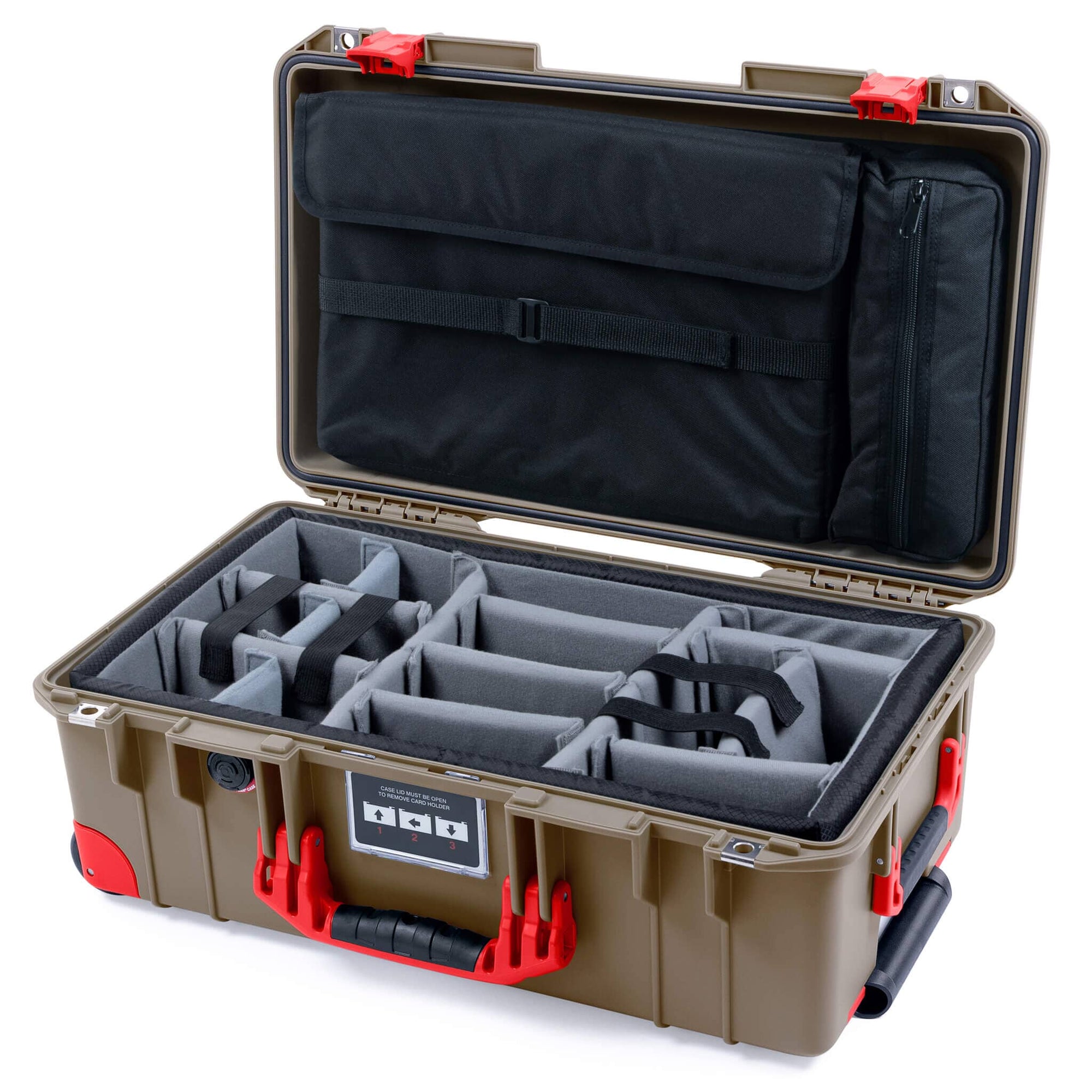 Pelican 1535 Air Case, Dark Desert Dirt with Red Handles, Latches & Trolley Gray Padded Microfiber Dividers with Computer Pouch ColorCase 015350-0270-580-321-320