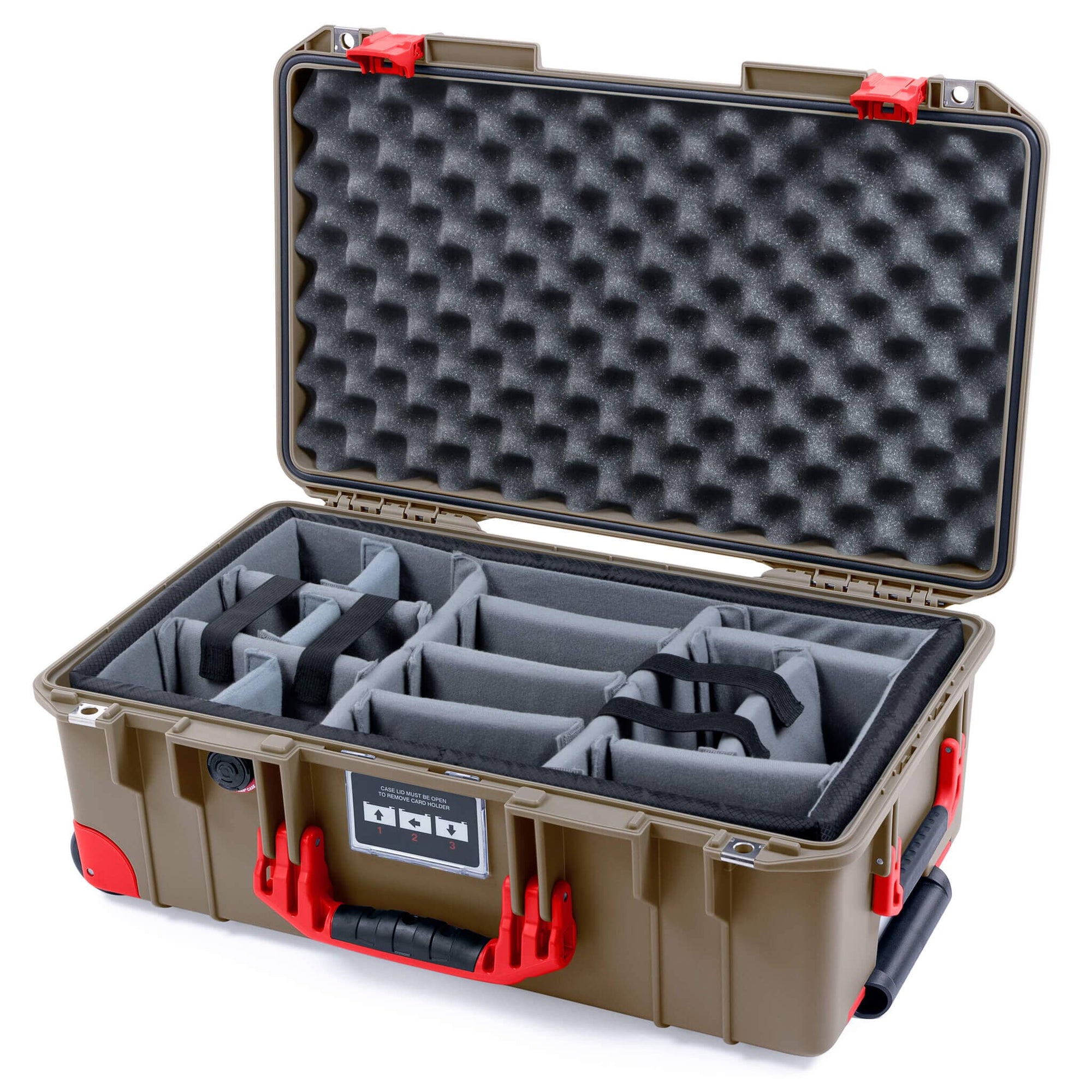 Pelican 1535 Air Case, Dark Desert Dirt with Red Handles, Latches & Trolley Gray Padded Microfiber Dividers with Convoluted Lid Foam ColorCase 015350-0070-580-321-320