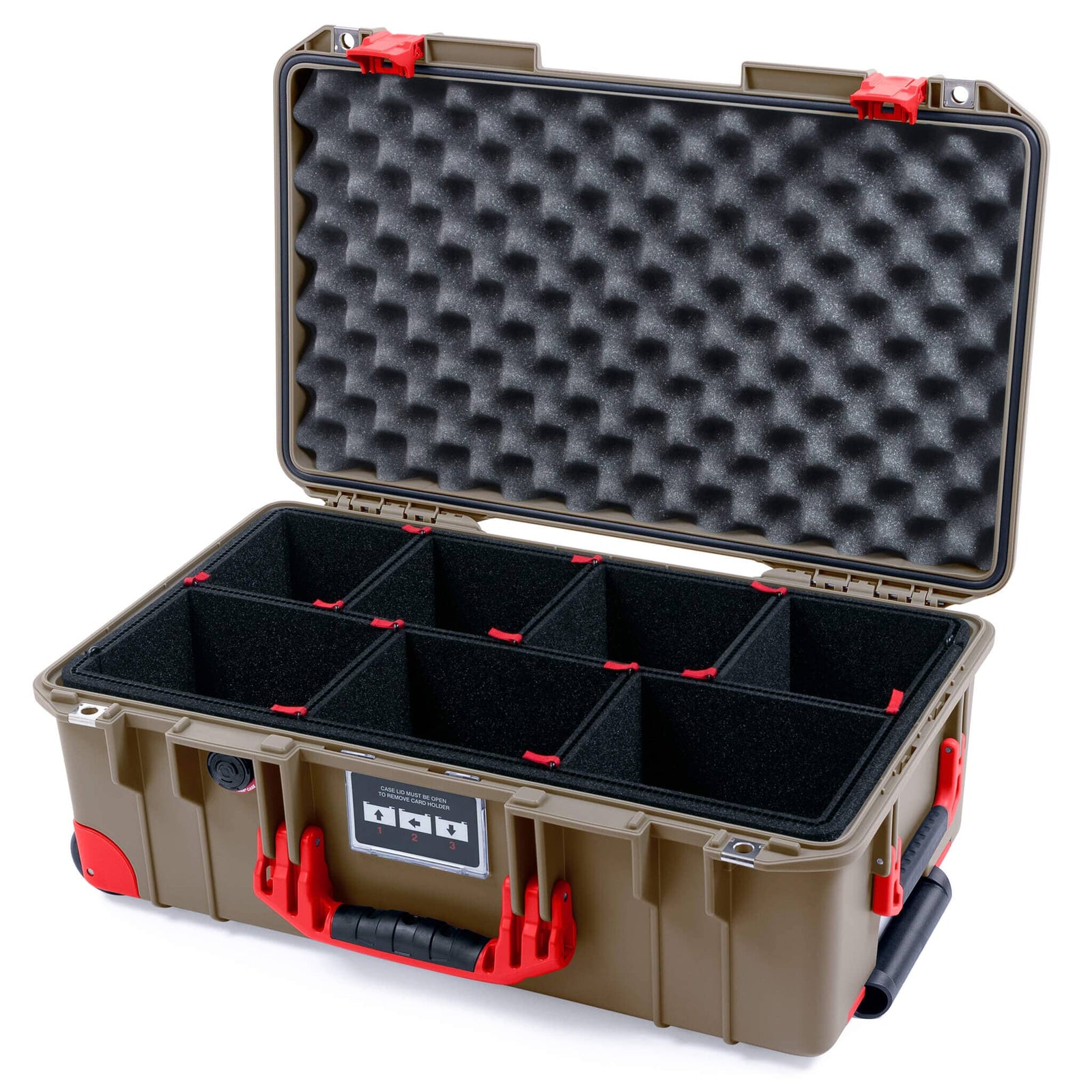 Pelican 1535 Air Case, Dark Desert Dirt with Red Handles, Latches & Trolley TrekPak Divider System with Convoluted Lid Foam ColorCase 015350-0020-580-321-320
