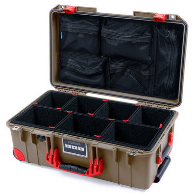Pelican 1535 Air Case, Dark Desert Dirt with Red Handles, Latches & Trolley TrekPak Divider System with Mesh Lid Organizer ColorCase 015350-0120-580-321-320