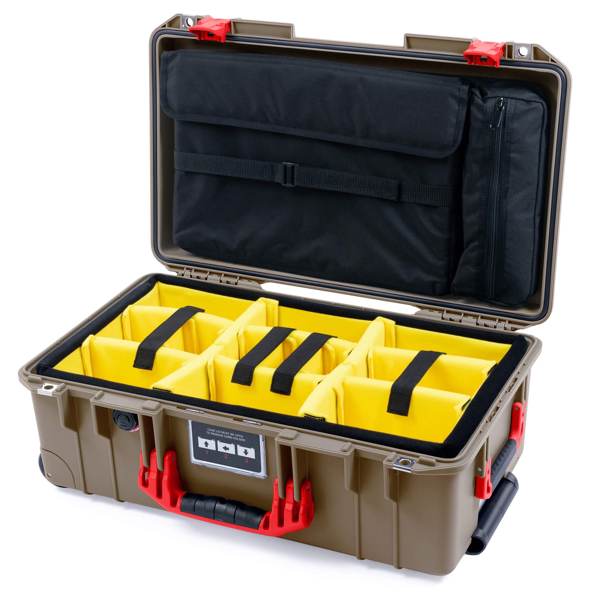 Pelican 1535 Air Case, Dark Desert Dirt with Red Handles & Latches Yellow Padded Microfiber Dividers with Computer Pouch ColorCase 015350-0210-580-321