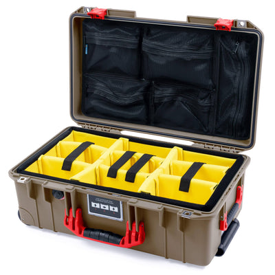 Pelican 1535 Air Case, Dark Desert Dirt with Red Handles & Latches Yellow Padded Microfiber Dividers with Mesh Lid Organizer ColorCase 015350-0110-580-321