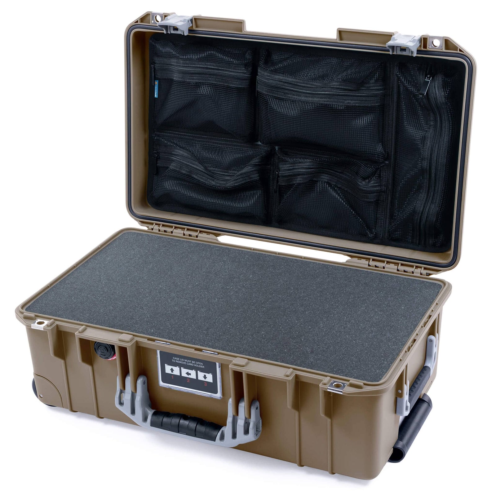 Pelican 1535 Air Case, Dark Desert Dirt with Silver Handles & Latches Pick & Pluck Foam with Mesh Lid Organizer ColorCase 015350-0101-580-181
