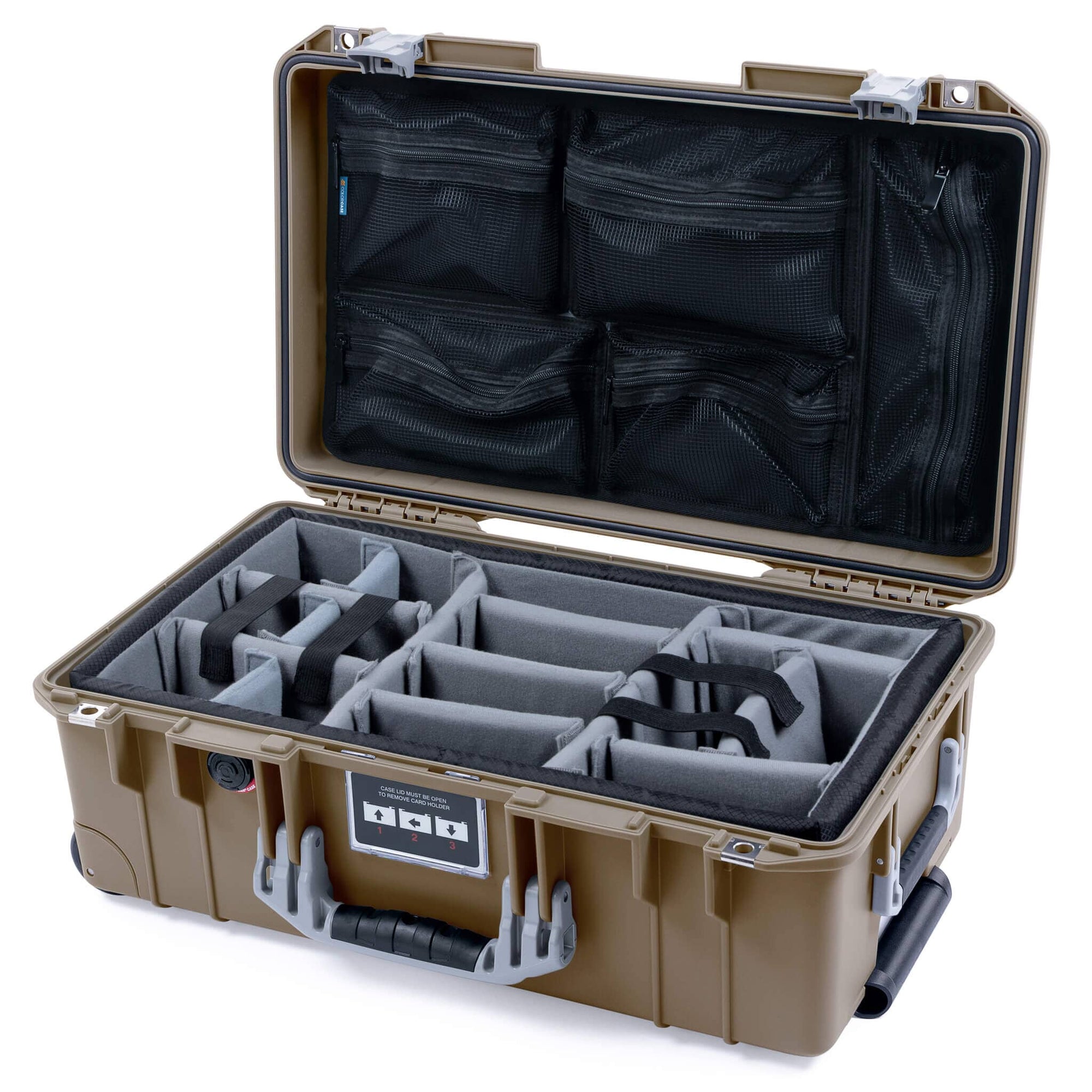 Pelican 1535 Air Case, Dark Desert Dirt with Silver Handles & Latches Gray Padded Microfiber Dividers with Mesh Lid Organizer ColorCase 015350-0170-580-181