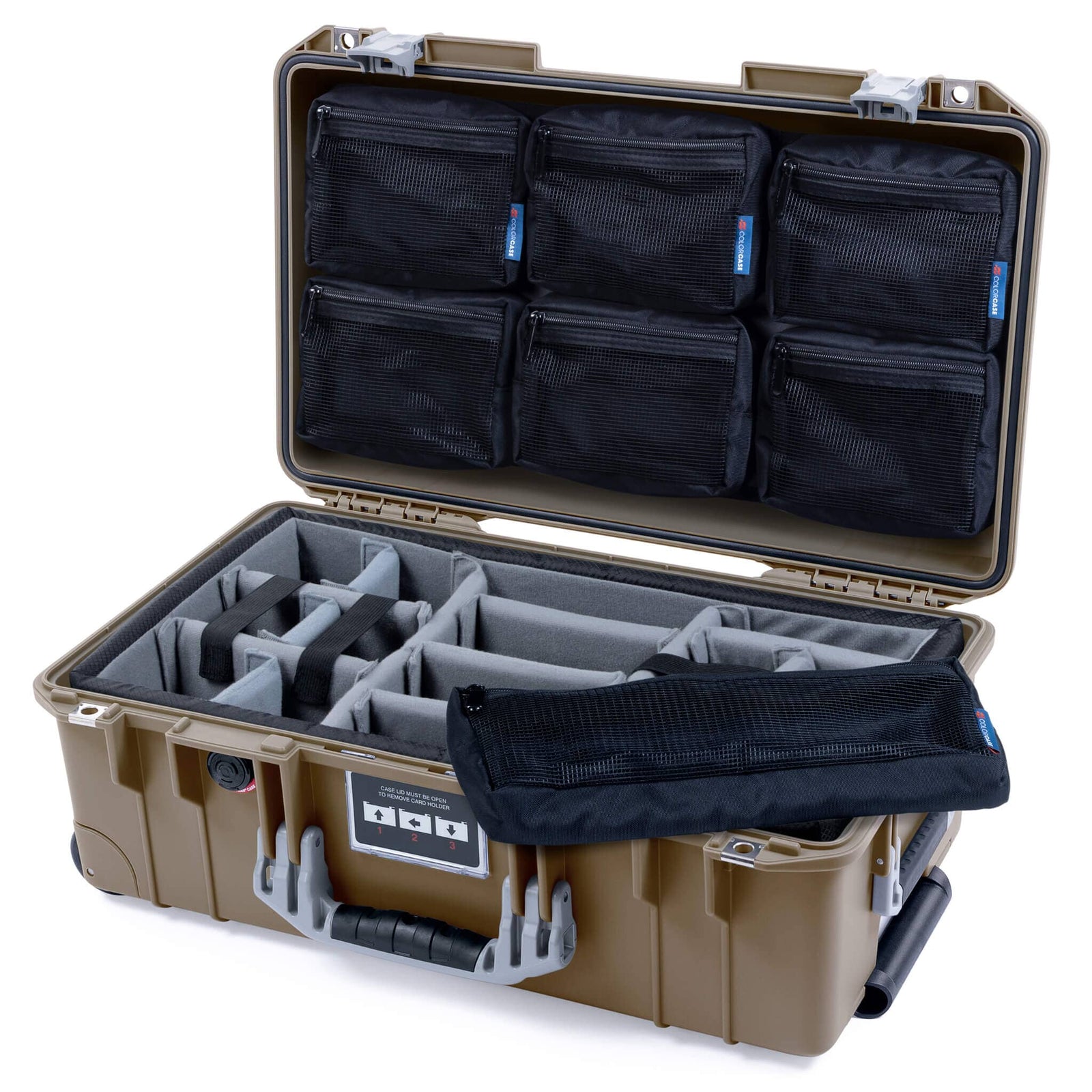 Pelican 1535 Air Case, Dark Desert Dirt with Silver Handles & Latches Gray Padded Microfiber Dividers with 7-Piece Removable Mesh Pouches ColorCase 015350-0770-580-181