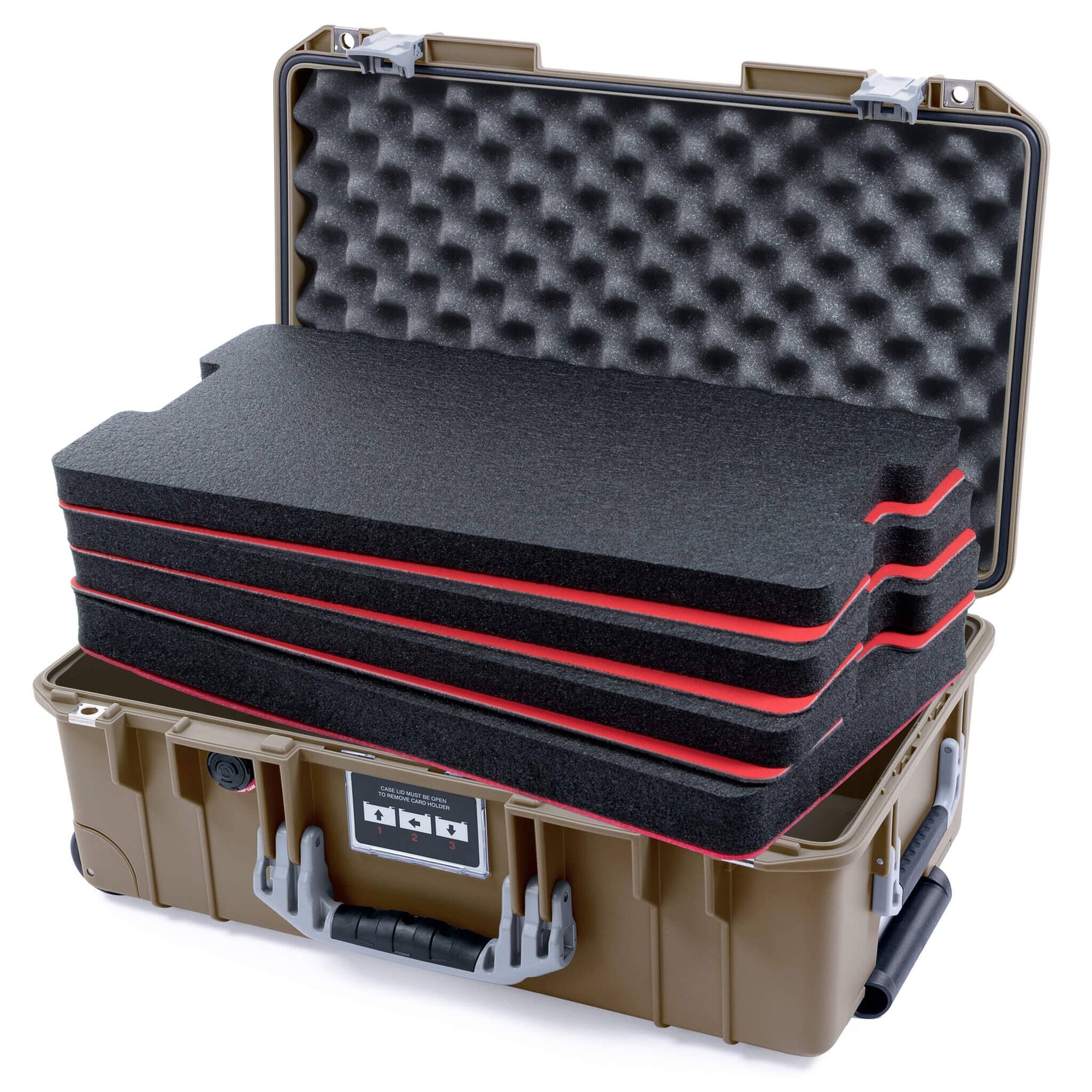 Pelican 1535 Air Case, Dark Desert Dirt with Silver Handles & Latches Custom Tool Kit (4 Foam Inserts with Convoluted Lid Foam) ColorCase 015350-0060-580-181