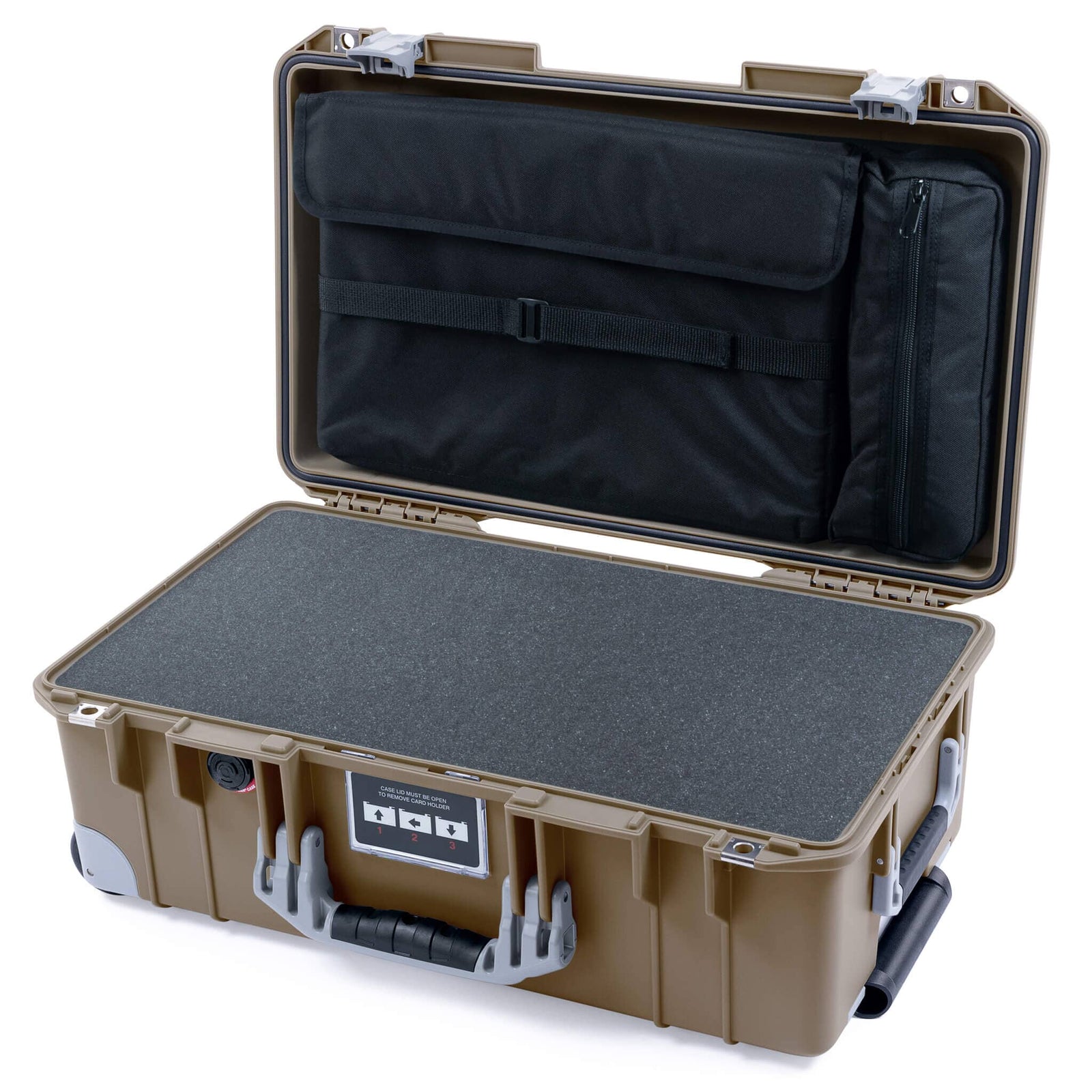 Pelican 1535 Air Case, Dark Desert Dirt with Silver Handles, Latches & Trolley Pick & Pluck Foam with Computer Pouch ColorCase 015350-0201-580-181-180