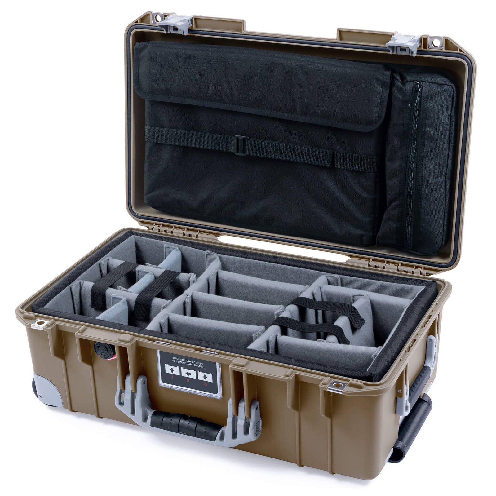 Pelican 1535 Air Case, Dark Desert Dirt with Silver Handles, Latches & Trolley Gray Padded Microfiber Dividers with Computer Pouch ColorCase 015350-0270-580-181-180